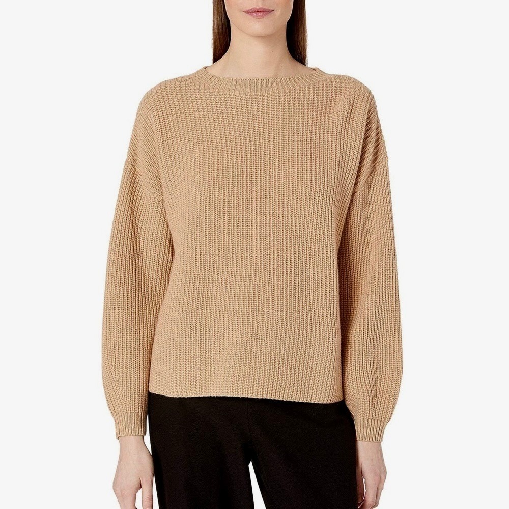 EILEEN FISHER Cashmere Round Neck Pullover Ribbed Shaker‎ Knit Sweater Small